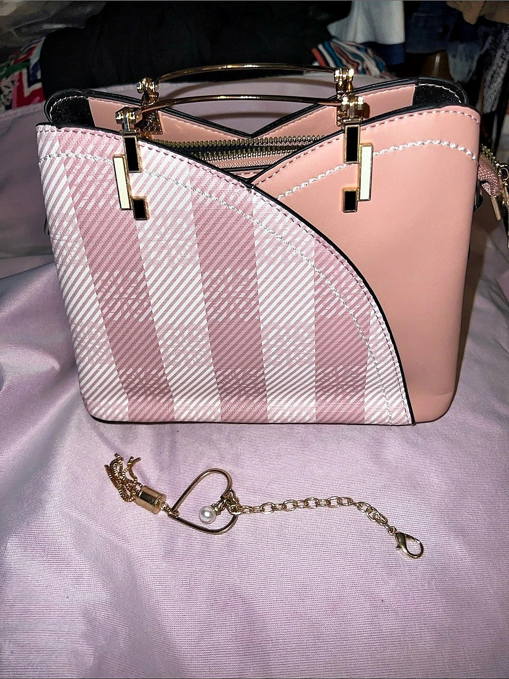 Striped Shoulder Bag in Pink & Black Like New